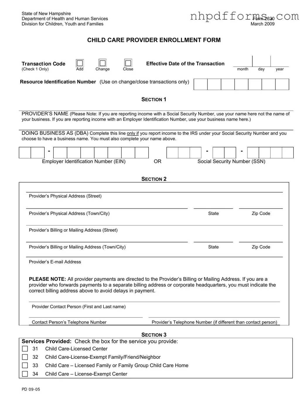 Free New Hampshire 2620 PDF Form