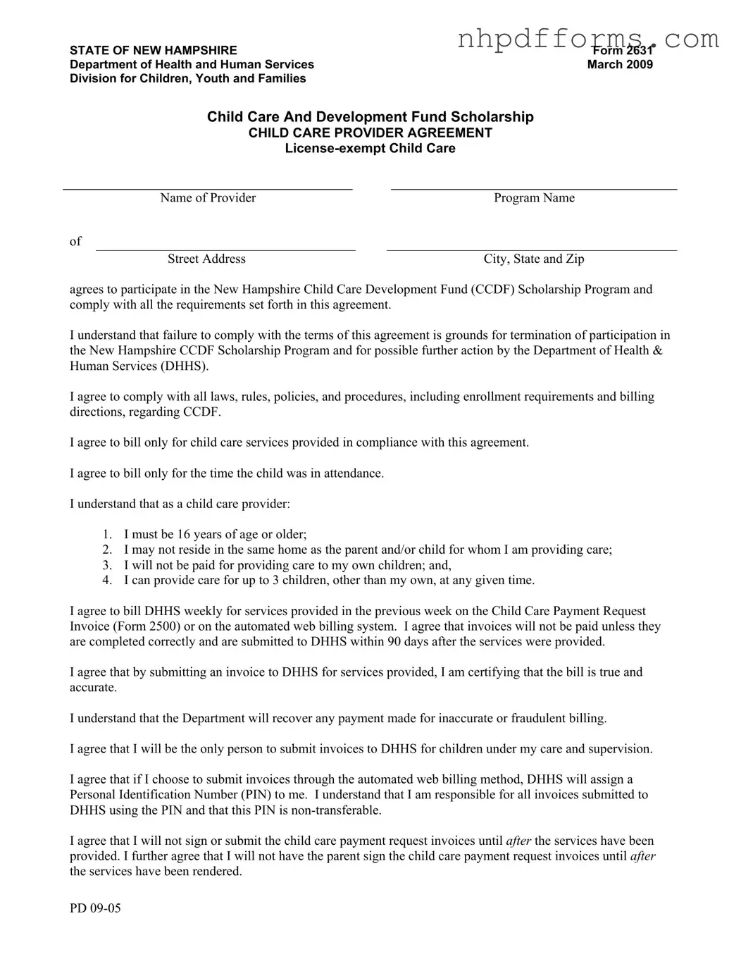 Free New Hampshire 2631 PDF Form