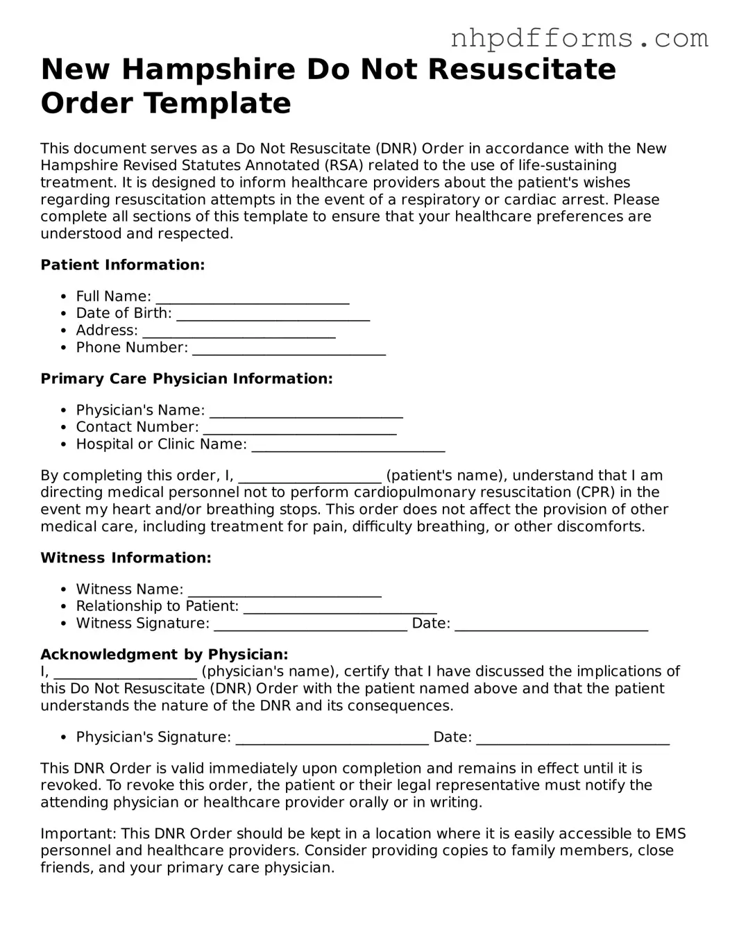 Attorney-Verified  Do Not Resuscitate Order Template for New Hampshire