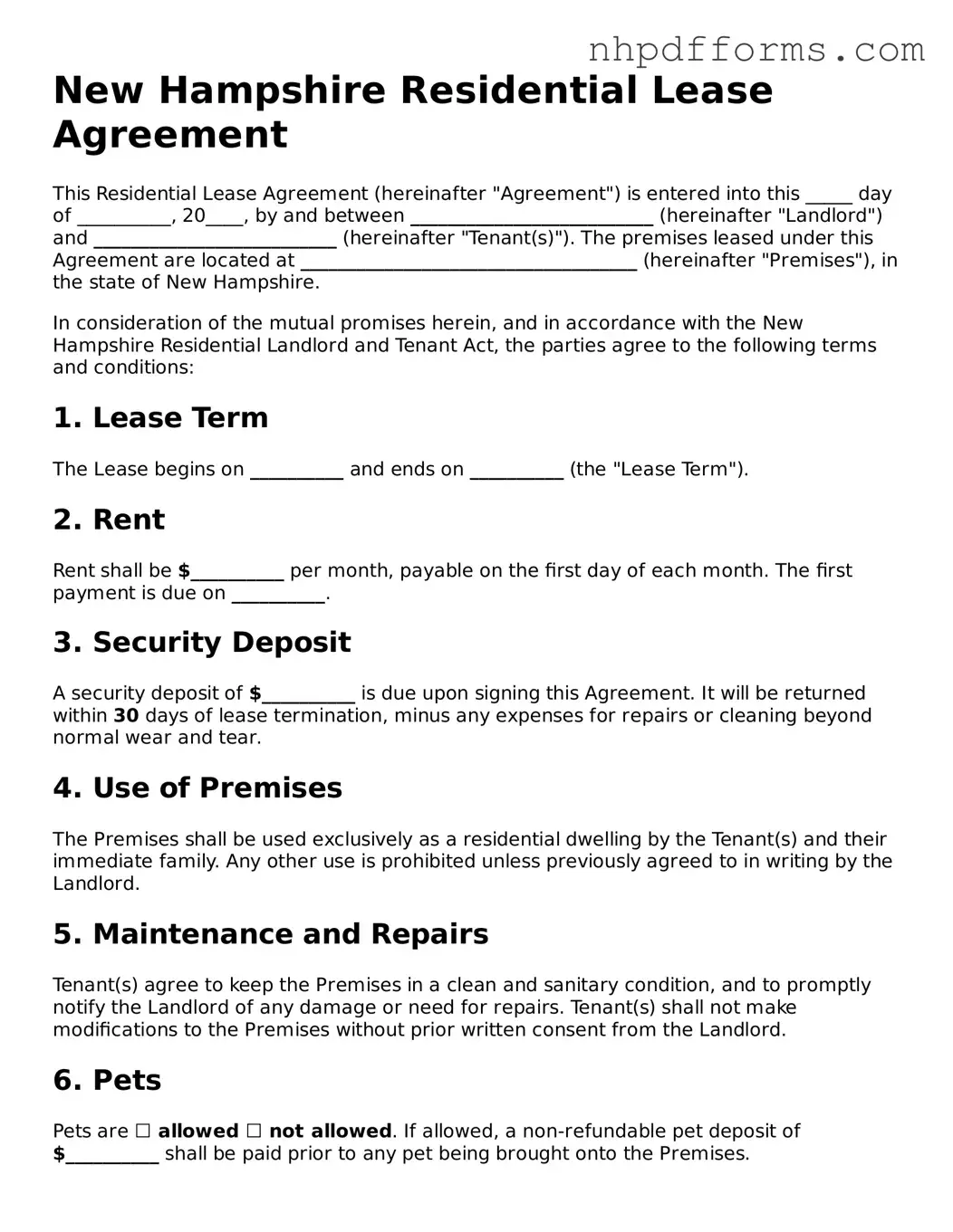 Attorney-Verified  Residential Lease Agreement Template for New Hampshire