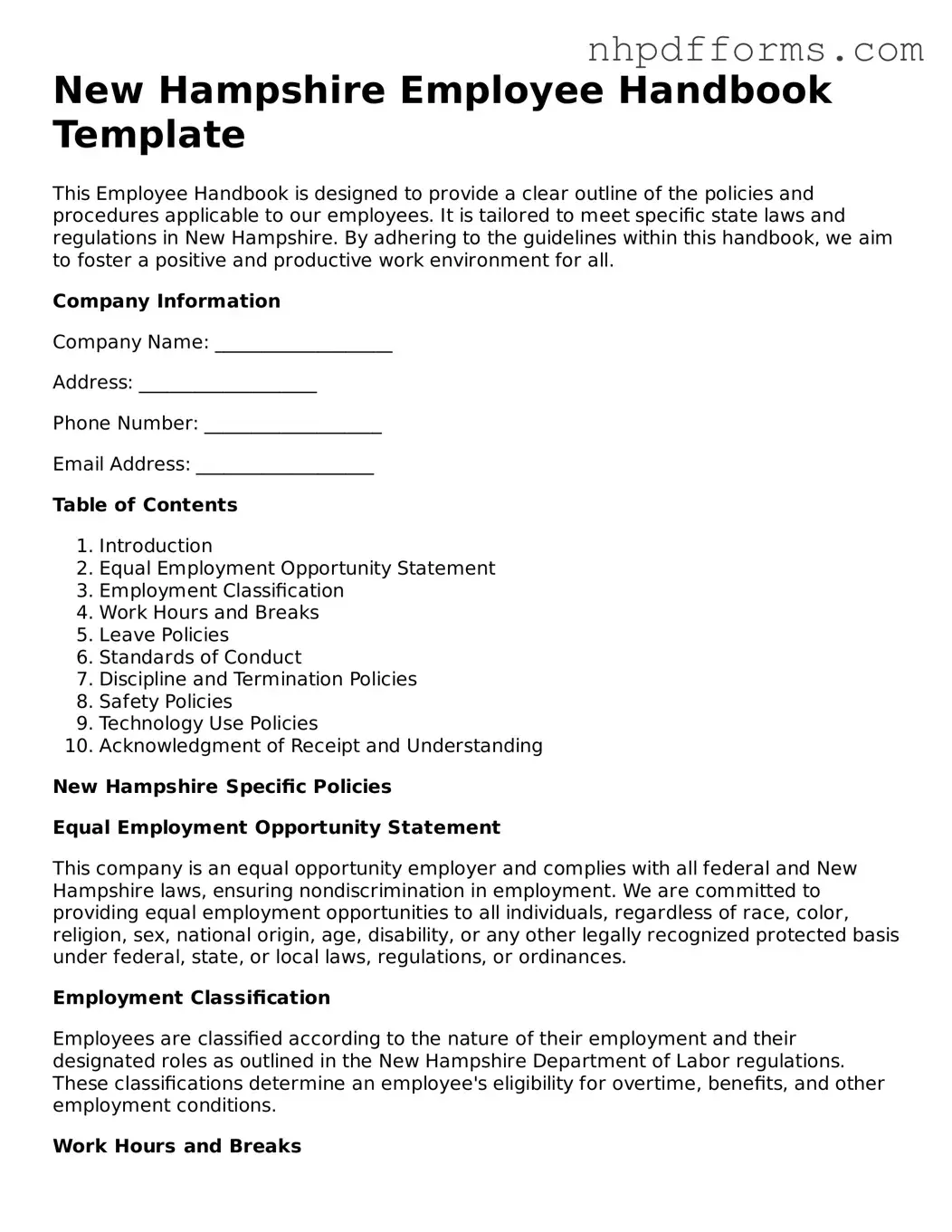 Attorney-Verified  Employee Handbook Template for New Hampshire