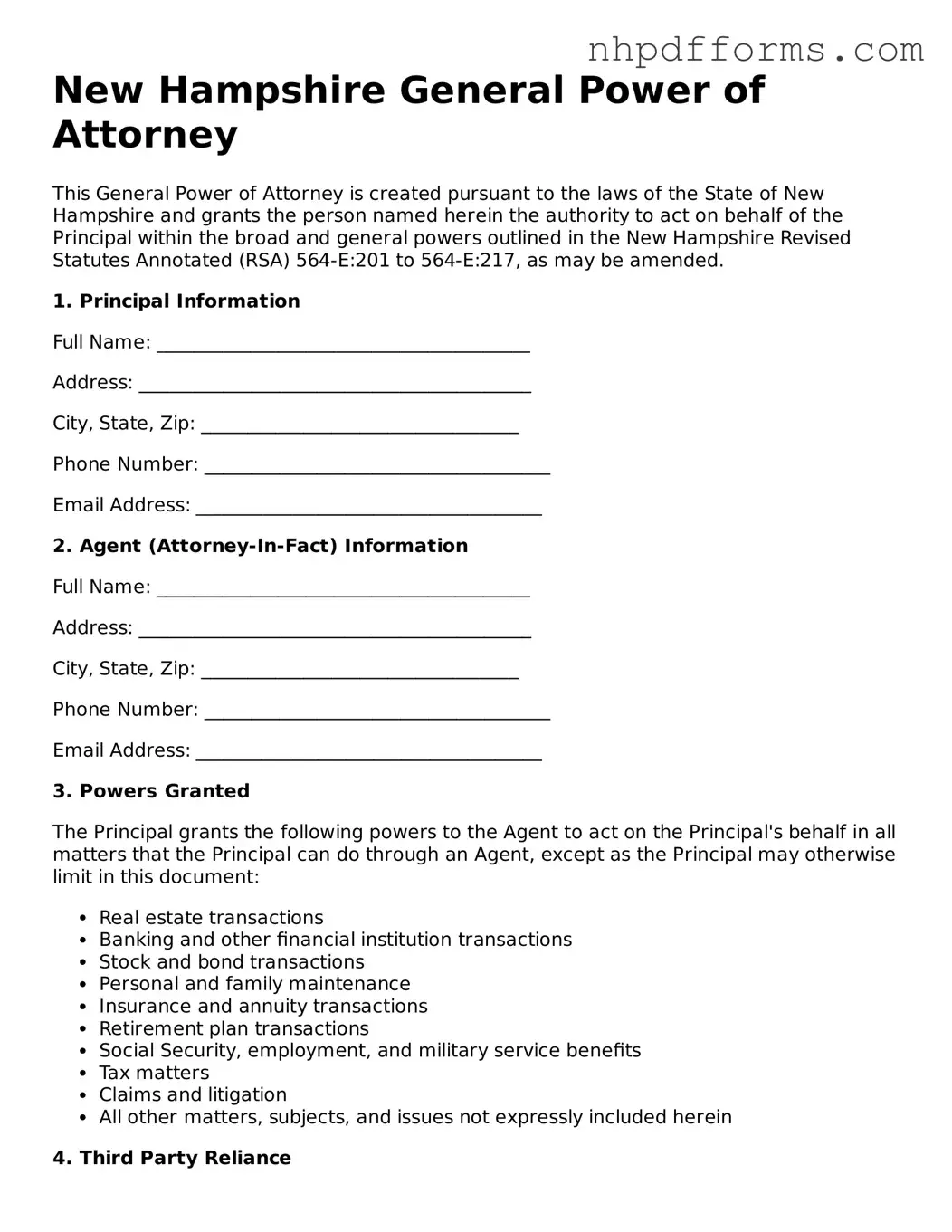 Attorney-Verified  General Power of Attorney Template for New Hampshire