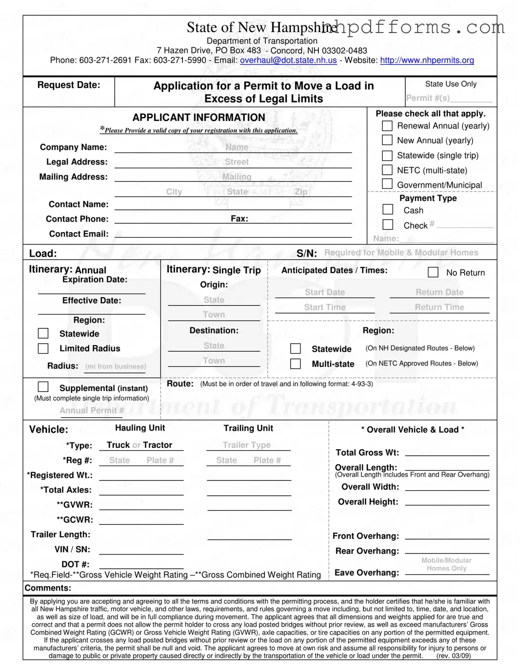 Free New Hampshire Load PDF Form