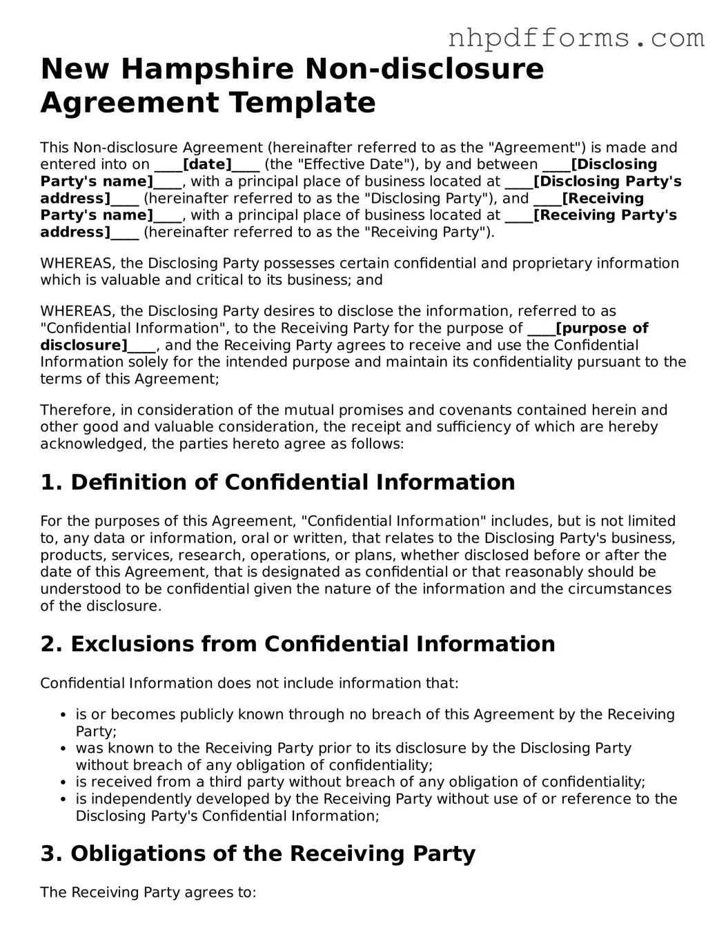 Attorney-Verified  Non-disclosure Agreement Template for New Hampshire