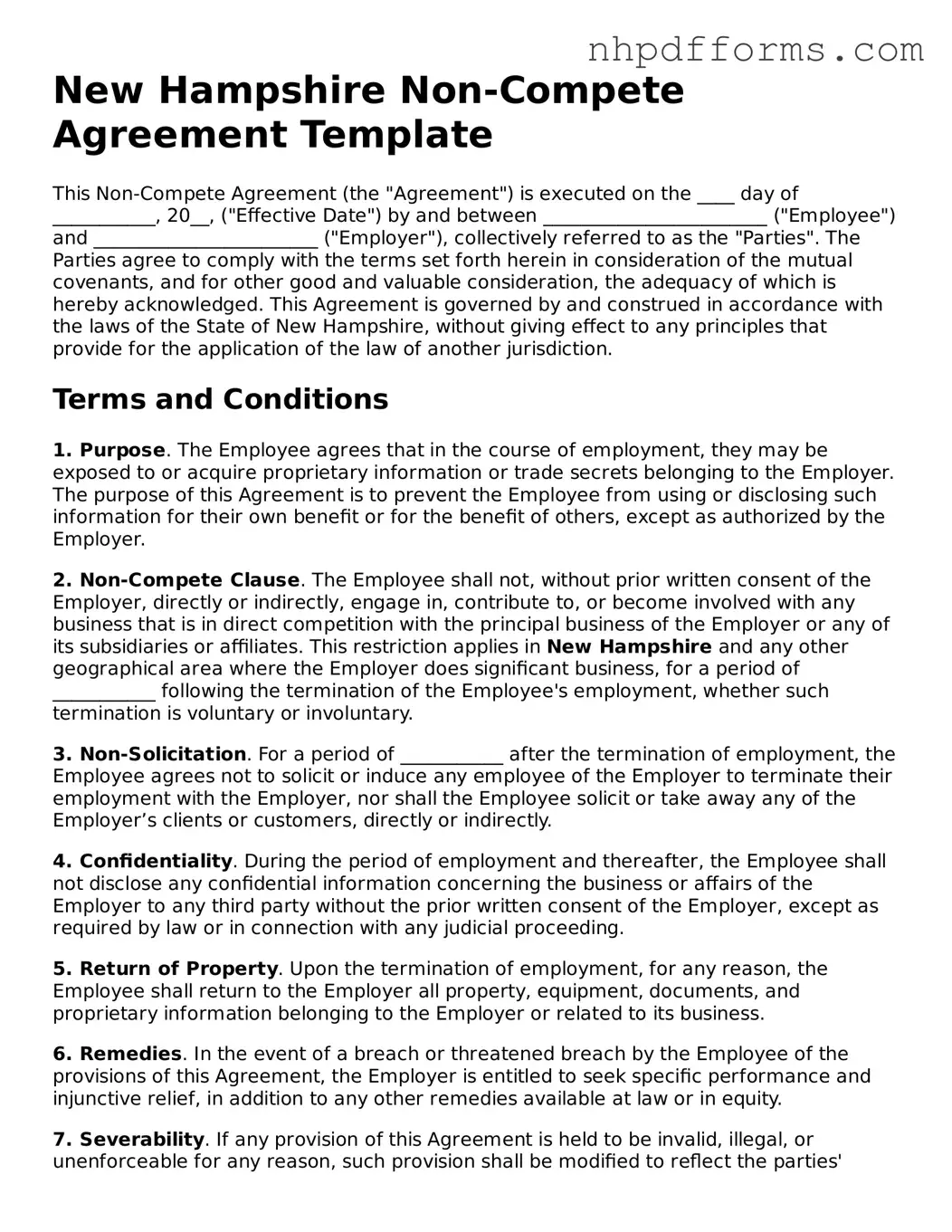 Attorney-Verified  Non-compete Agreement Template for New Hampshire
