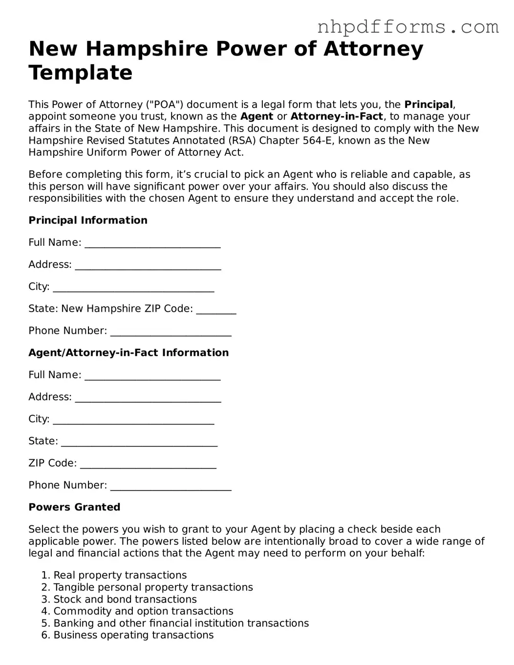 Attorney-Verified  Power of Attorney Template for New Hampshire