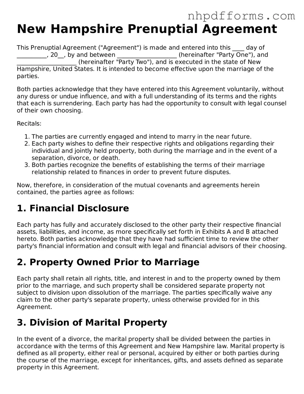 Attorney-Verified  Prenuptial Agreement Template for New Hampshire
