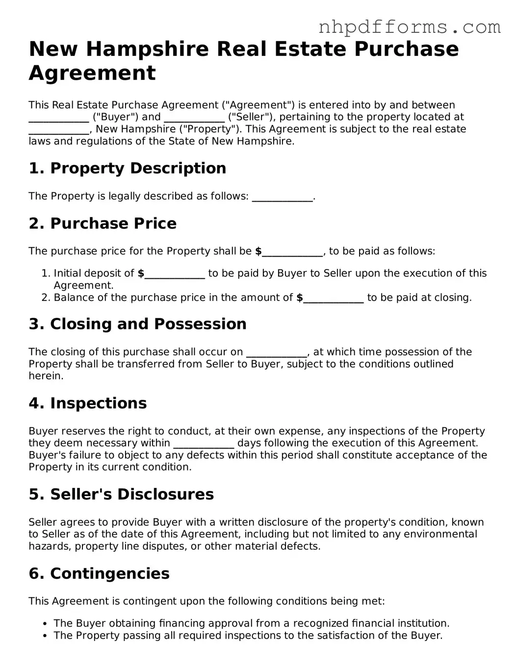 Attorney-Verified  Real Estate Purchase Agreement Template for New Hampshire