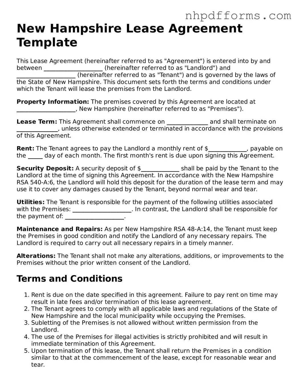 Attorney-Verified  Lease Agreement Template for New Hampshire