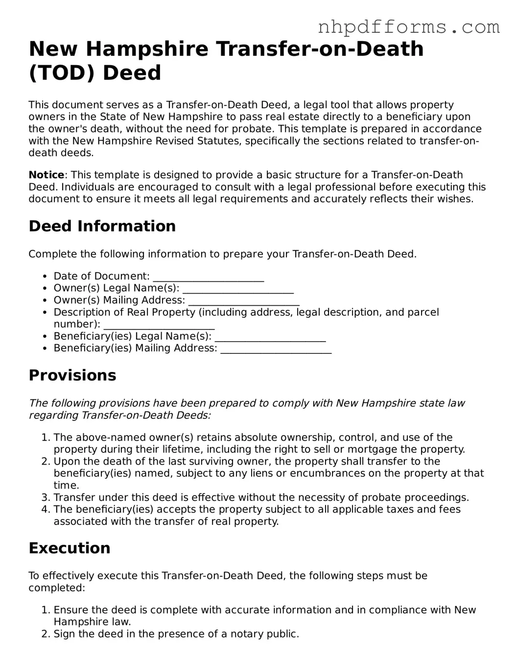 Attorney-Verified  Transfer-on-Death Deed Template for New Hampshire