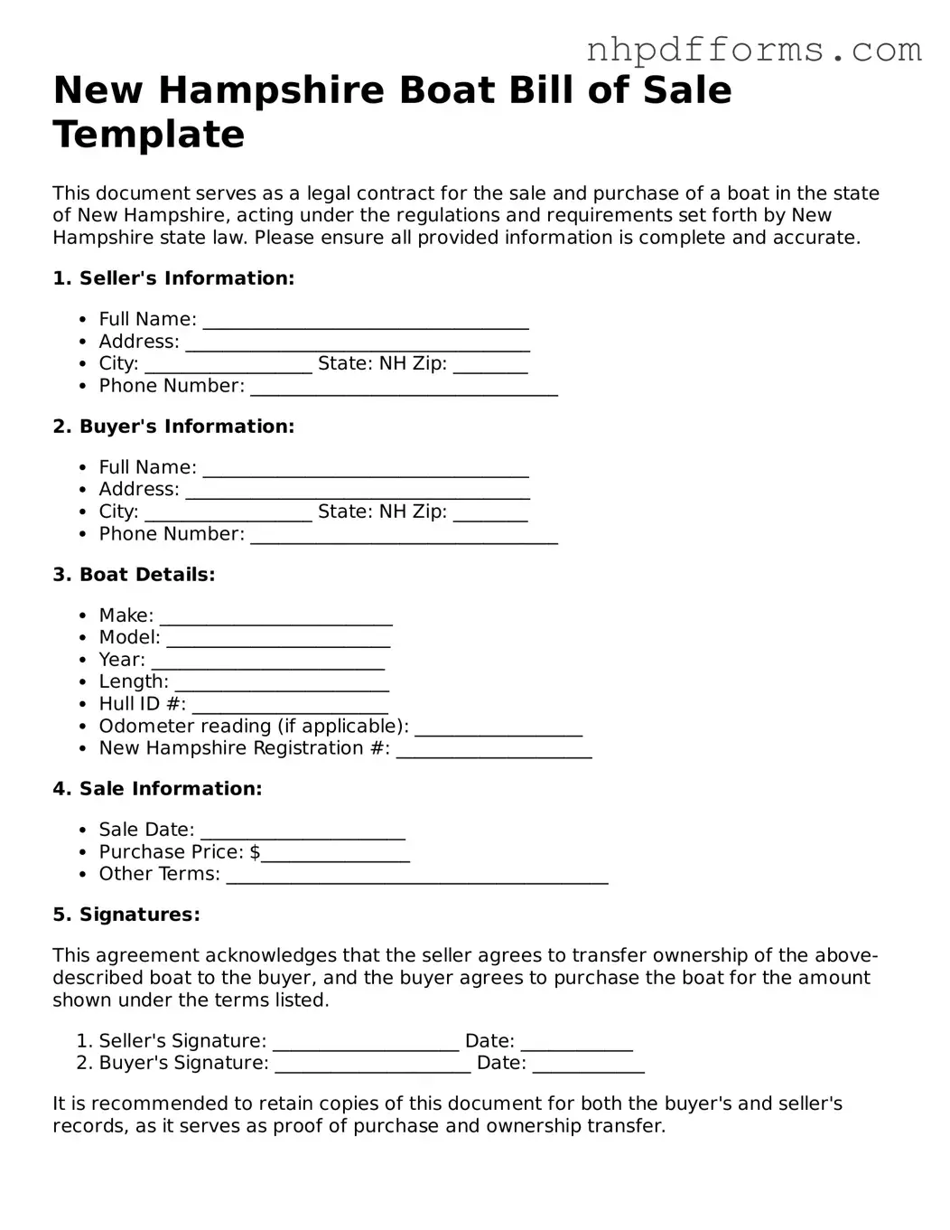 Attorney-Verified  Boat Bill of Sale Template for New Hampshire
