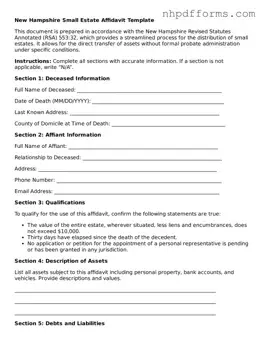 Attorney-Verified  Small Estate Affidavit Template for New Hampshire