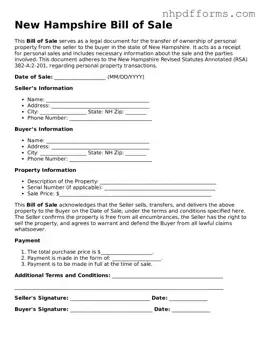 Attorney-Verified  Bill of Sale Template for New Hampshire