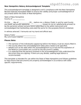 Attorney-Verified  Notary Acknowledgement Template for New Hampshire