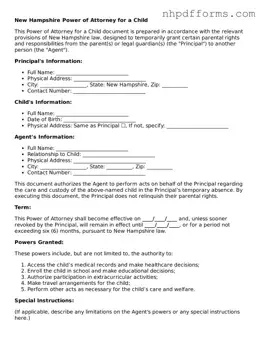 Attorney-Verified  Power of Attorney for a Child Template for New Hampshire